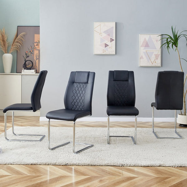 English Elm Modern Pu Leather Upholstered Dining Chairs Set of 8 with Chrome Metal Legs for Kitchen Black W1151S00423
