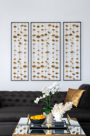 English Elm Set of 3 Iron Sculptural Wall Panels Gold Disc Cascade Art for Modern Living Spaces W2078130317