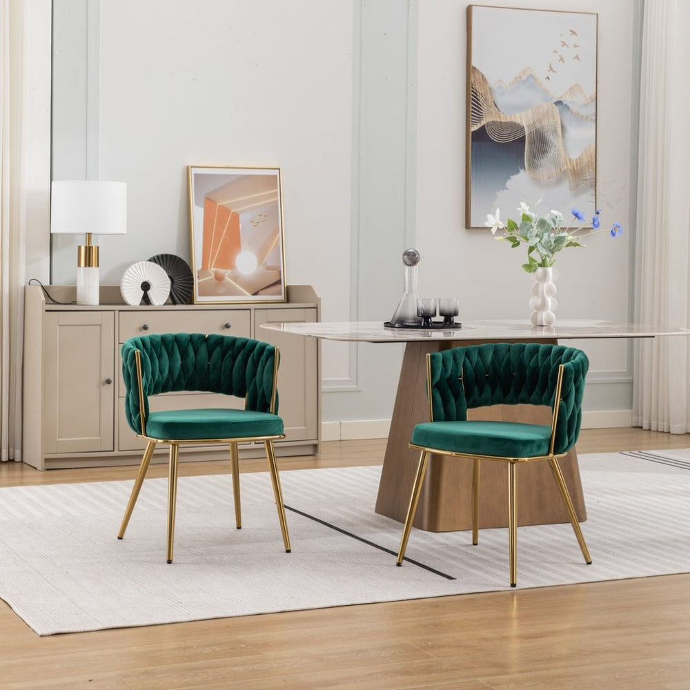 English Elm Hengming Velvet Wingback Dining Chairs with Gold Legs Mid-century Set of 2 W212P423103