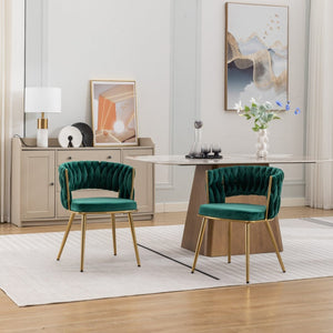English Elm Hengming Velvet Wingback Dining Chairs with Gold Legs Mid-century Set of 2 W212P423103