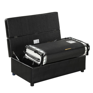 English Elm Twin Folding Ottoman Guest Sleeper Pu Leather Convertible Bed for Studio Apartments Black Pu WF307724AAB