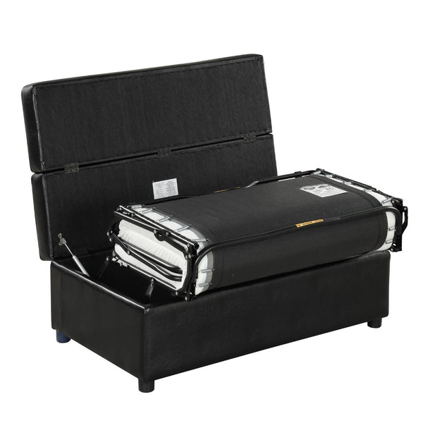 English Elm Twin Folding Ottoman Guest Sleeper Pu Leather Convertible Bed for Studio Apartments Black Pu WF307724AAB