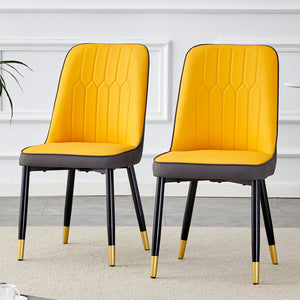 English Elm Orange PU Dining Chairs 2-Piece Set Yellow & Grey Stitching, Metal Legs, Cushioned Comfort, Modern Style W1151118979