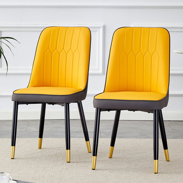 English Elm Orange PU Dining Chairs 2-Piece Set Yellow & Grey Stitching, Metal Legs, Cushioned Comfort, Modern Style W1151118979