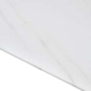 English Elm Modern minimalist dining table with imitation marble glass top and metal legs for elegant gatherings, 77" Silver,White W1151S03386