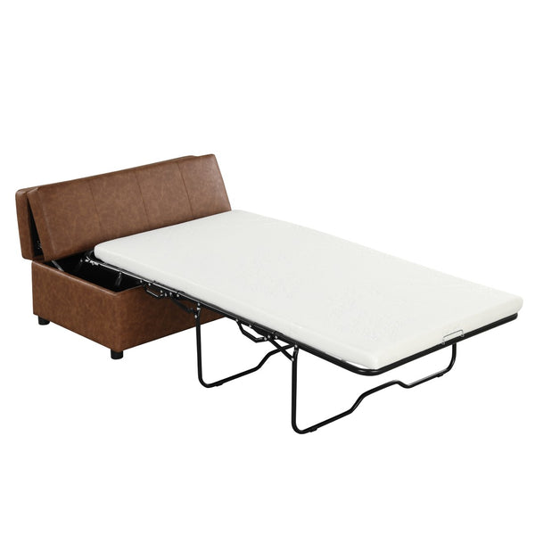 English Elm Twin Folding Ottoman Guest Sleeper Pu Leather Convertible Bed for Studio Apartments Brown WF307724AAD