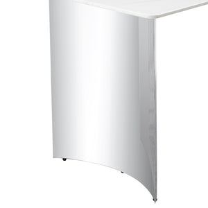 English Elm Modern minimalist dining table with imitation marble glass top and metal legs for elegant gatherings, 77" Silver,White W1151S03386