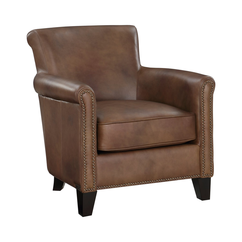 English Elm Classic Transitional Braintree Accent Chair Brown Top-Grain Leather Split-Grain Match Nailhead Trim Seating 31.5x35x34" B011130718