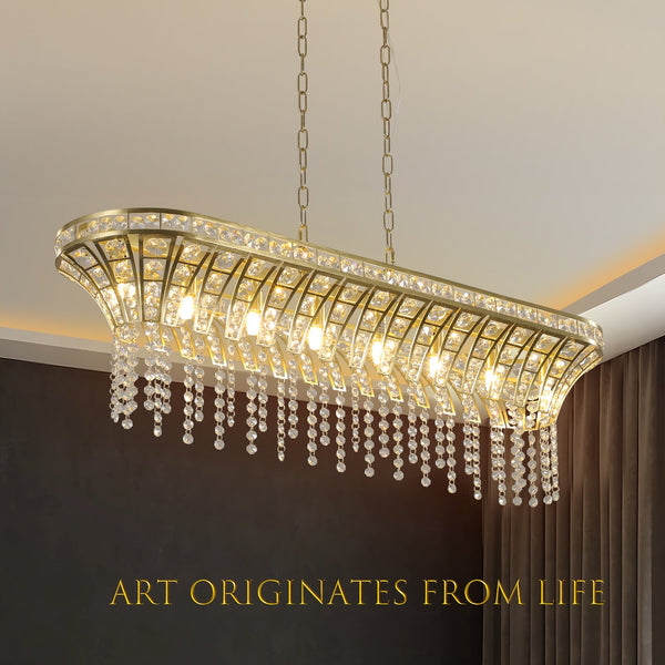 English Elm 39" Modern Crystal Chandelier with Velvet Anti-Glare Shade, Adjustable Height, 8-Light G9 Base, Elegant Ambient Lighting Gold W1340120182