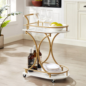Hearth and Haven 2-Tier Bar Cart, Mobile Bar Serving Cart, Industrial Style Wine Cart For Kitchen, Beverage Cart with Wine Rack and Glass Holder, Rolling Drink Trolley For Living Room W2167130779