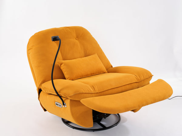 English Elm Power Recliner 270° Swivel Glider with Bluetooth Speakers, USB Charging, Phone Holder, Cup Storage Orange W1752128132