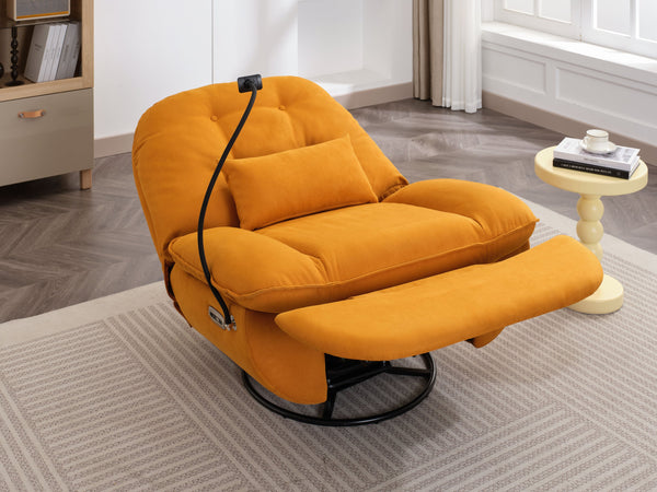 English Elm Power Recliner 270° Swivel Glider with Bluetooth Speakers, USB Charging, Phone Holder, Cup Storage Orange W1752128132