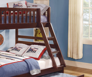 English Elm 1pc Twin/Full Bunk Bed with Twin Trundle Dark Cherry - Space-Saving Rowe Collection, Sturdy Wood Finish B011S00546