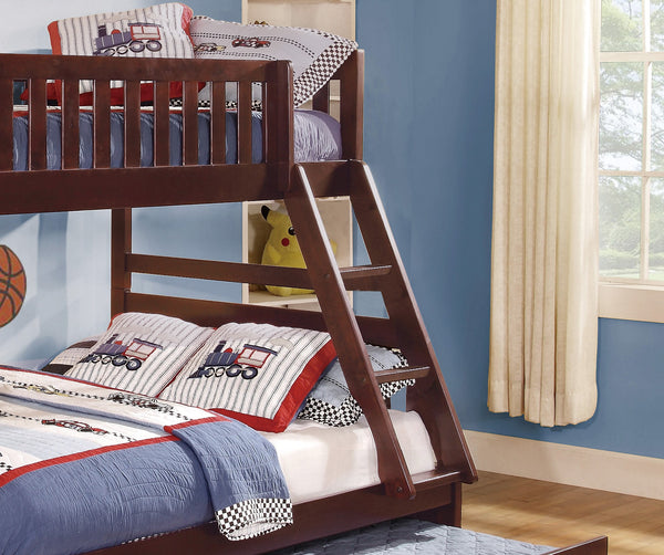 English Elm 1pc Twin/Full Bunk Bed with Twin Trundle Dark Cherry - Space-Saving Rowe Collection, Sturdy Wood Finish B011S00546