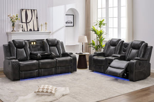 English Elm Mspm070 Grey Faux Leather Power Reclining Sofa Set with Led Lighting and Usb Ports W1805S00151