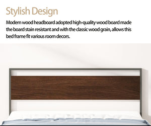 English Elm Ceres Metal Bed Frame Queen in Black with Walnut Headboard & Footboard — 1000lb Sturdy, Storage B083124174