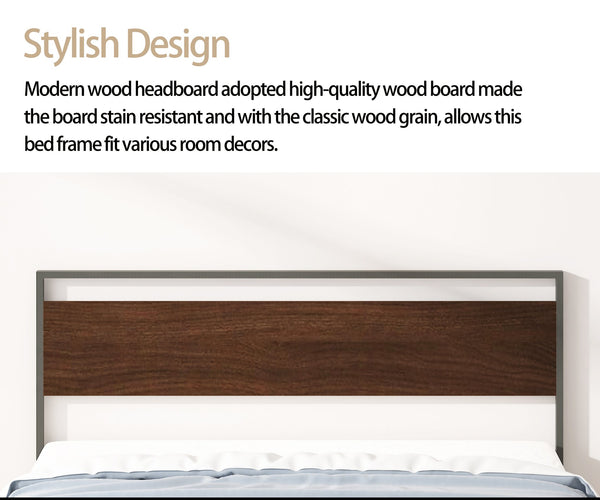 English Elm Ceres Metal Bed Frame Queen in Black with Walnut Headboard & Footboard — 1000lb Sturdy, Storage B083124174