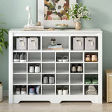 Modern 24 Shoe Cubby Console, Sleek Design Shoe Cabinet, White Sideboard for Hallway, Bedroom, Living Room