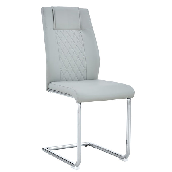 English Elm Modern Pu Leather Upholstered Dining Chairs Set of 8 with Chrome Metal Legs for Kitchen Light Gray W1151S00426