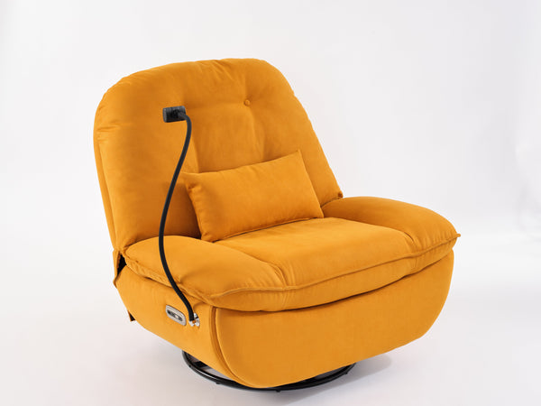 English Elm Power Recliner 270° Swivel Glider with Bluetooth Speakers, USB Charging, Phone Holder, Cup Storage Orange W1752128132