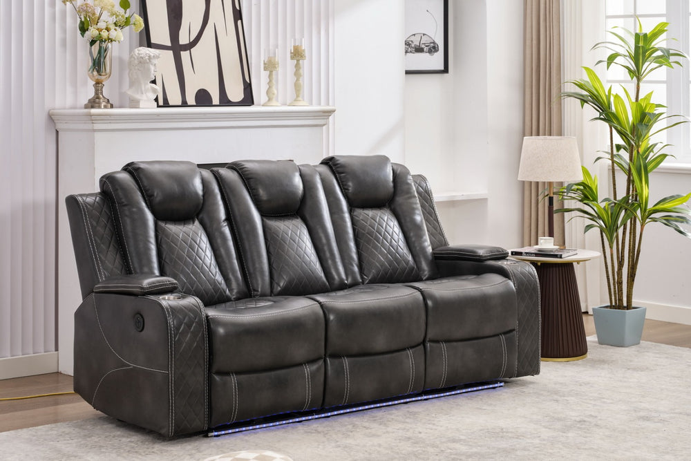 English Elm Mspm070 Power Reclining Sofa Set with Led Lighting Usb Ports and Faux Leather Seating W1805S00150