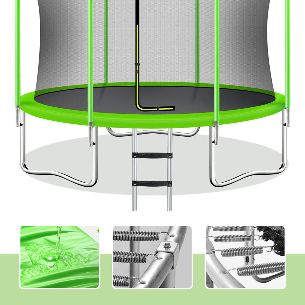 English Elm 10ft Round Kids Outdoor Trampoline with Enclosure Net Ladder and Basketball Hoop MS310683AAF