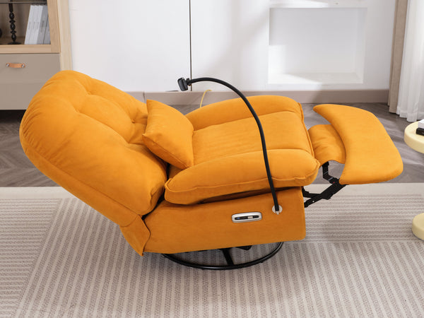 English Elm Power Recliner 270° Swivel Glider with Bluetooth Speakers, USB Charging, Phone Holder, Cup Storage Orange W1752128132