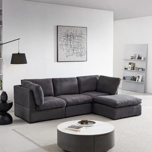 English Elm L Shape Modular Soft Fabric Sofa Filled With Down (Dark Grey)