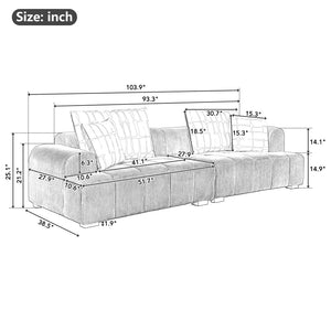 English Elm 103.9" Modern Couch Corduroy Fabric Comfy Sofa With Rubber Wood Legs, 4 Pillows For Living Room, Bedroom, Office, Green