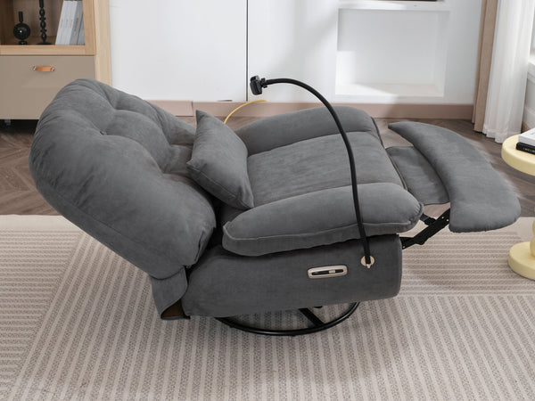 English Elm Power Recliner 270° Swivel Glider with Bluetooth Speakers, USB Charging, Phone Holder, Cup Storage Grey W1752128133