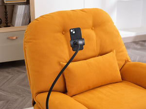 English Elm Power Recliner 270° Swivel Glider with Bluetooth Speakers, USB Charging, Phone Holder, Cup Storage Orange W1752128132