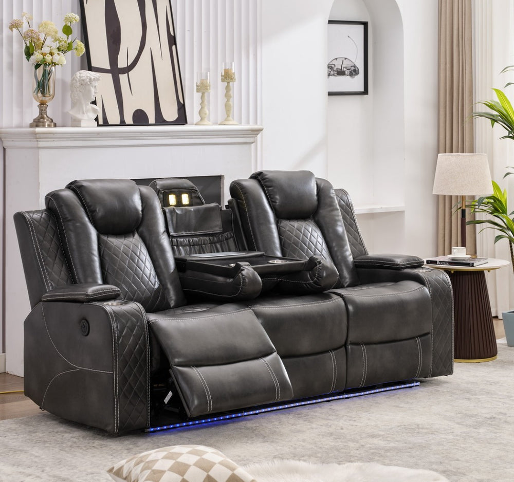 English Elm M070 Power Reclining Sofa with Led Lighting Usb Charging and Faux Leather Seating W1805S00180