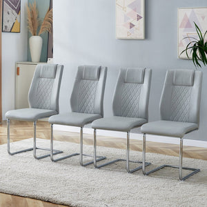 English Elm Modern Pu Leather Upholstered Dining Chairs Set of 8 with Chrome Metal Legs for Kitchen Light Gray W1151S00426