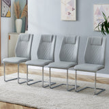 English Elm Modern Dining Chairs With Faux Leather Padded Seat Dining Living Room Chairs Upholstered Chair With Metal Legs Design For Living, Bedroom, Dining Room Side Chairs Set Of 8 (Light Gray+Pu) C-001