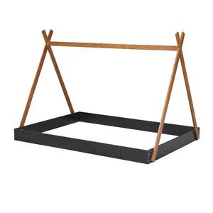 English Elm Full Full Size Tent Floor Bed with Triangle Frame, White & Natural Wood, Low-Profile Kids Play Sleep Loft WF307379AAB