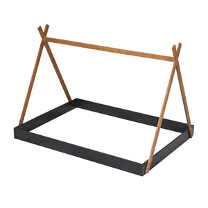 English Elm Full Full Size Tent Floor Bed with Triangle Frame, White & Natural Wood, Low-Profile Kids Play Sleep Loft WF307379AAB