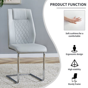 English Elm Modern Pu Leather Upholstered Dining Chairs Set of 8 with Chrome Metal Legs for Kitchen Light Gray W1151S00426