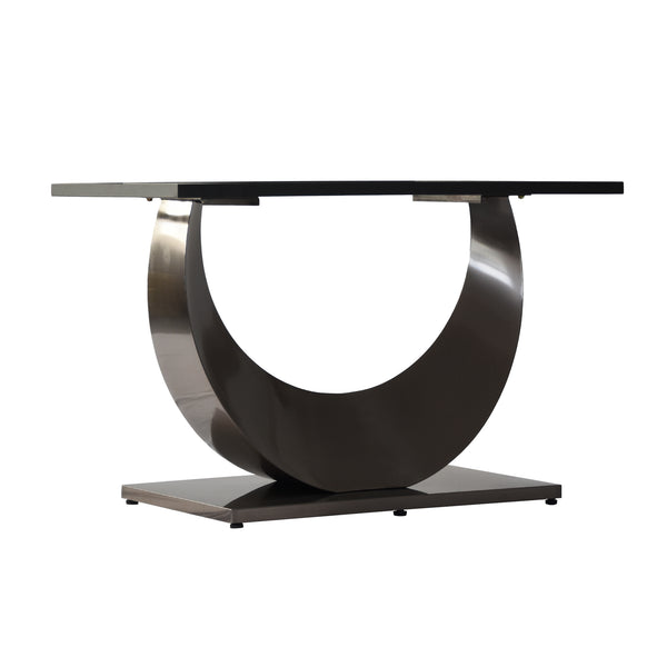 English Elm 70.87" Modern Crescent-Shaped Dining Table With White Stone Top & Black Stainless Steel Legs, Seats 6-8 W1535S00267