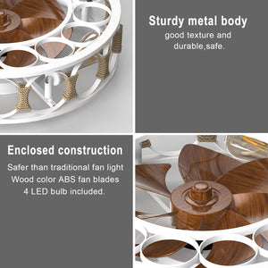 English Elm Caged Semi-Embedded Ceiling Fan with Lights Remote Control, 6-Speed Reversible Blades, LED W1340119553