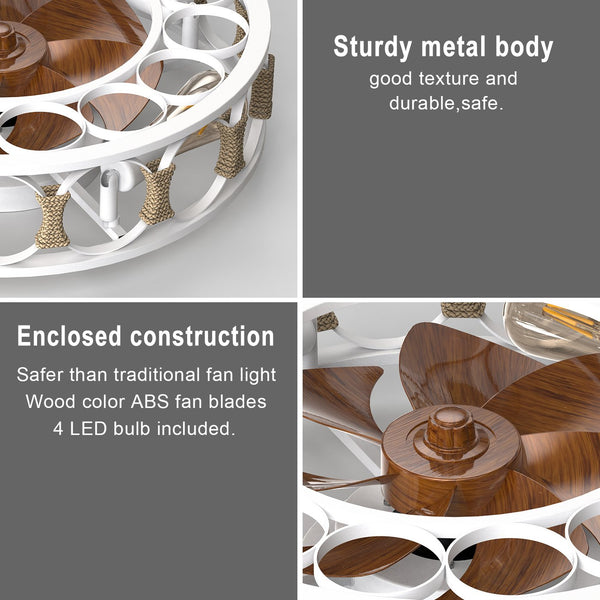 English Elm Caged Semi-Embedded Ceiling Fan with Lights Remote Control, 6-Speed Reversible Blades, LED W1340119553