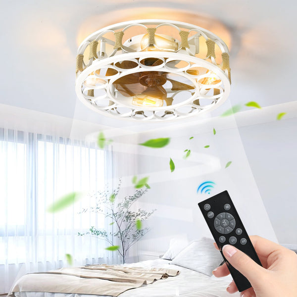 English Elm Caged Semi-Embedded Ceiling Fan with Lights Remote Control, 6-Speed Reversible Blades, LED W1340119553