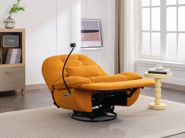 English Elm Power Recliner 270° Swivel Glider with Bluetooth Speakers, USB Charging, Phone Holder, Cup Storage Orange W1752128132