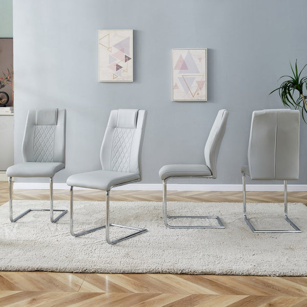 English Elm Modern Pu Leather Upholstered Dining Chairs Set of 8 with Chrome Metal Legs for Kitchen Light Gray W1151S00426