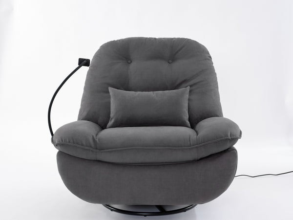 English Elm Power Recliner 270° Swivel Glider with Bluetooth Speakers, USB Charging, Phone Holder, Cup Storage Grey W1752128133