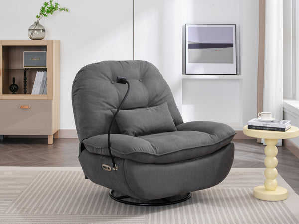 English Elm Power Recliner 270° Swivel Glider with Bluetooth Speakers, USB Charging, Phone Holder, Cup Storage Grey W1752128133