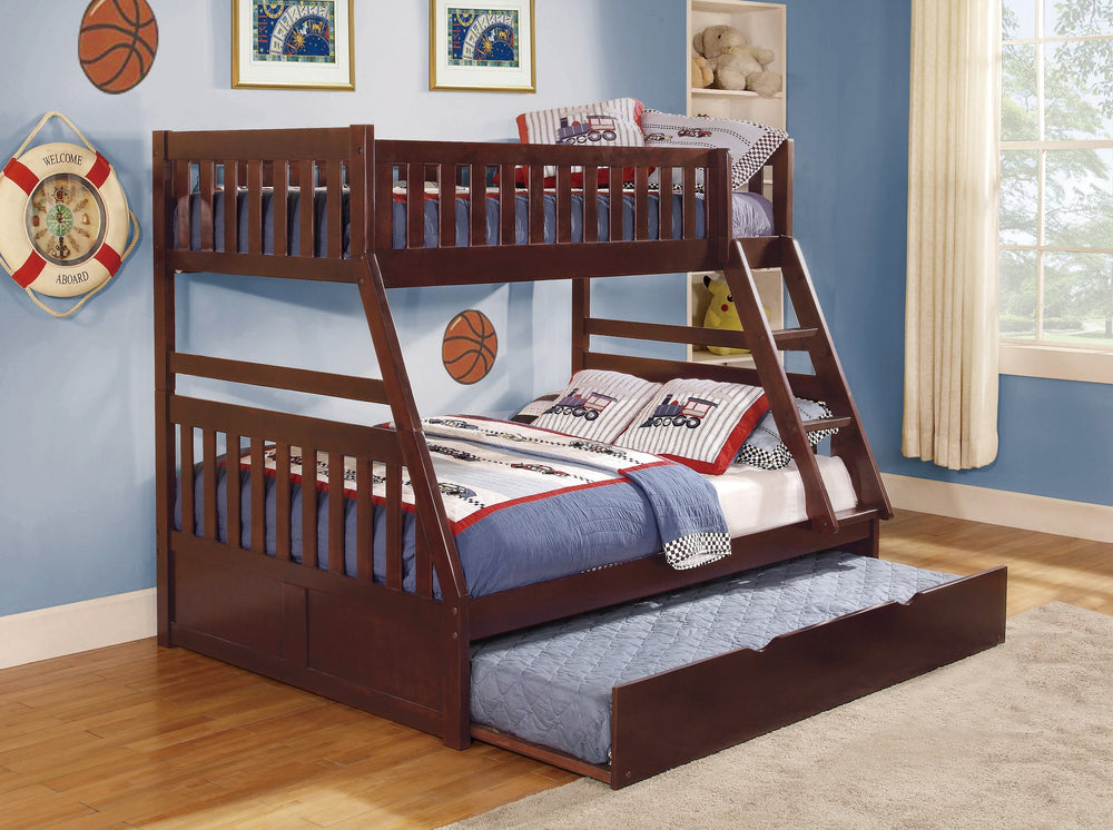 English Elm 1pc Twin/Full Bunk Bed with Twin Trundle Dark Cherry - Space-Saving Rowe Collection, Sturdy Wood Finish B011S00546