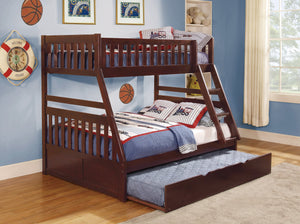 English Elm 1pc Twin/Full Bunk Bed with Twin Trundle Dark Cherry - Space-Saving Rowe Collection, Sturdy Wood Finish B011S00546
