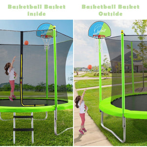English Elm 10ft Round Kids Outdoor Trampoline with Enclosure Net Ladder and Basketball Hoop MS310683AAF