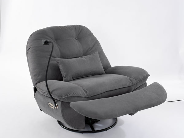 English Elm Power Recliner 270° Swivel Glider with Bluetooth Speakers, USB Charging, Phone Holder, Cup Storage Grey W1752128133