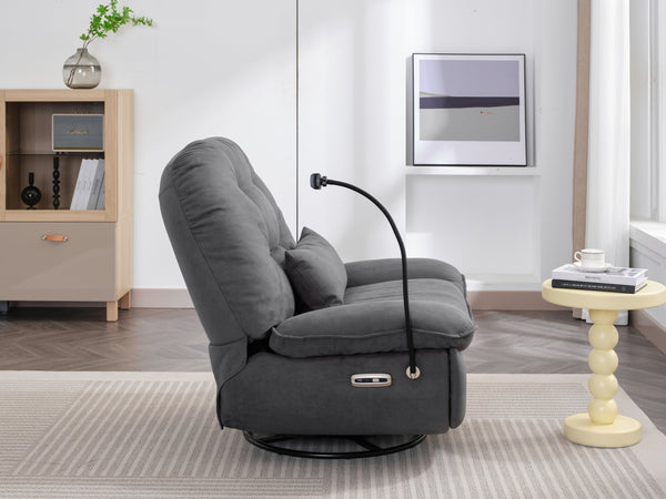 English Elm Power Recliner 270° Swivel Glider with Bluetooth Speakers, USB Charging, Phone Holder, Cup Storage Grey W1752128133